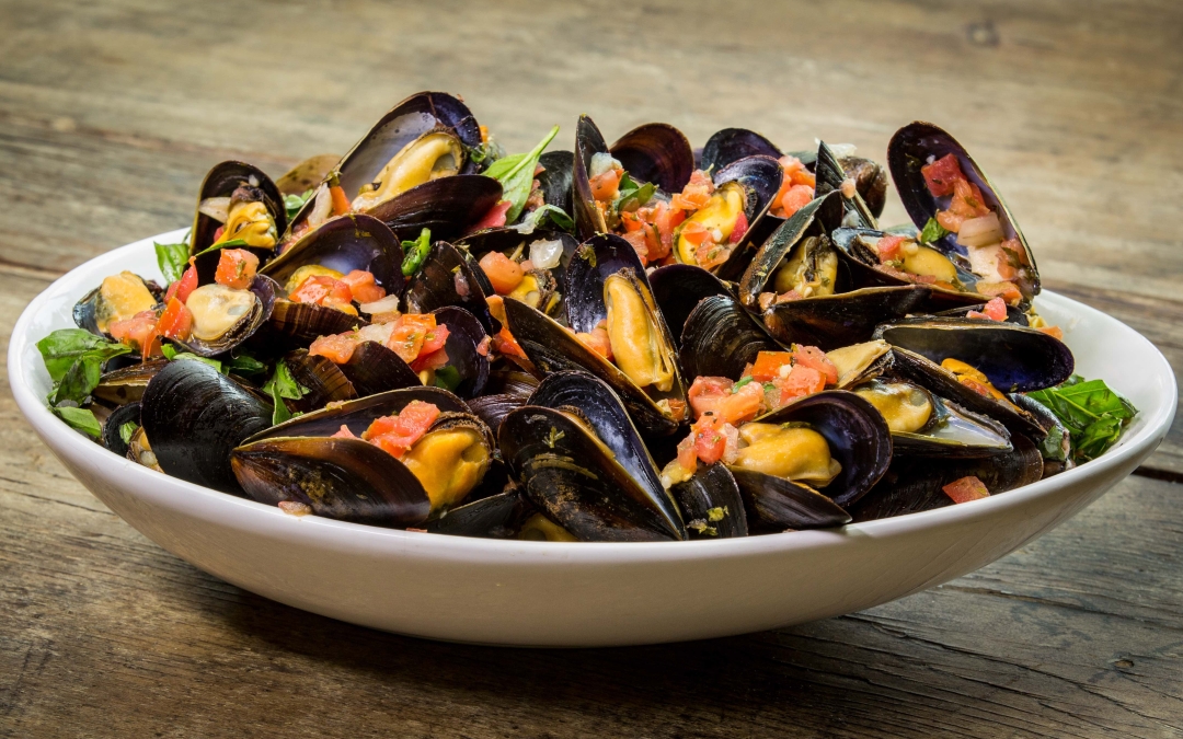 PEI Mussels with Fresh Bruschetta