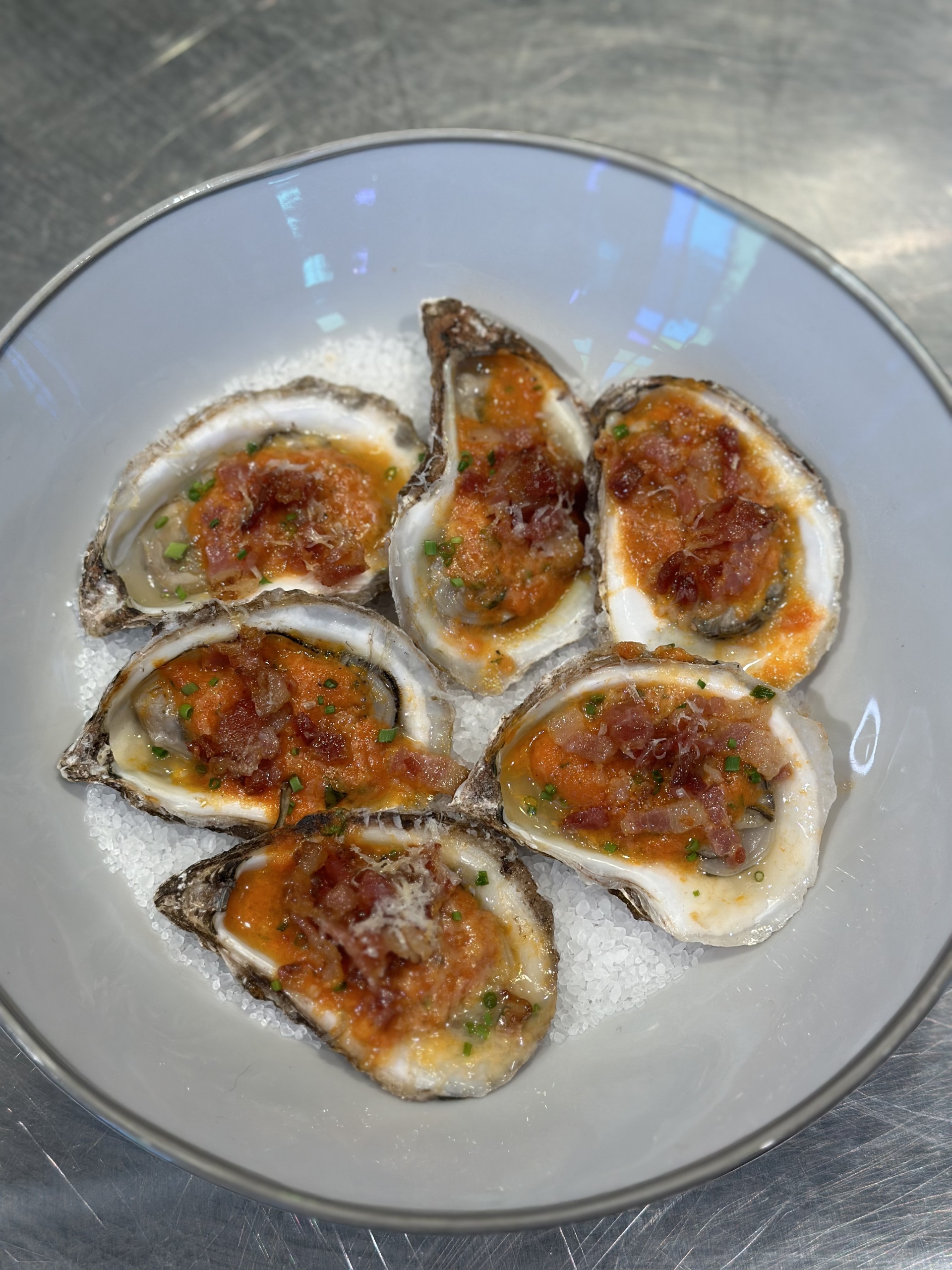 Baked PEI Oysters with Deep Roots Distillery Ocean Pearl Vodka Sauce￼