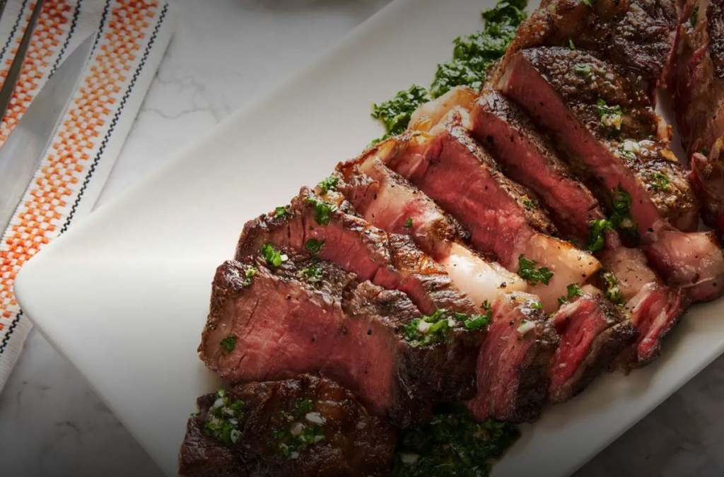 Slow-Roasted and Grilled Steak with Gremolata-Style Sauce