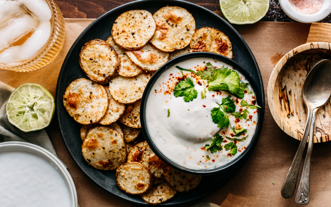 Broiled PEI Potatoes with Lime Dip