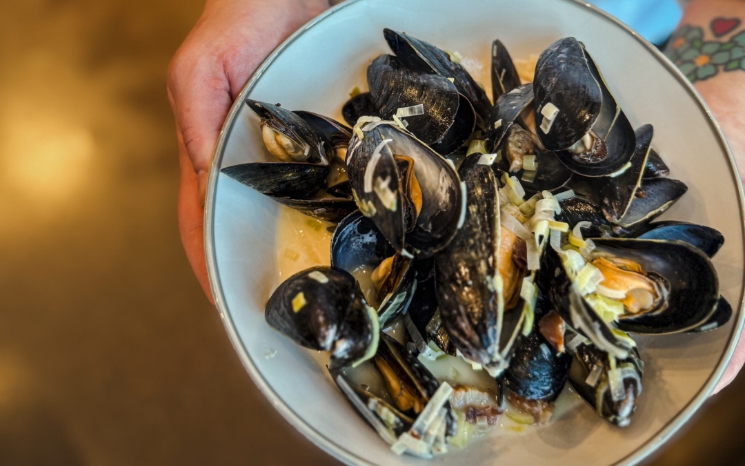 PEI Mussels in a Creamy Bacon-Dry Cider Sauce