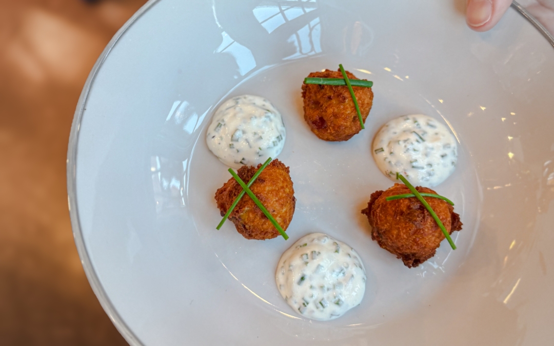 PEI Potato Bacon Cheddar Fritter with Sour Cream & Chive Dipping Sauce