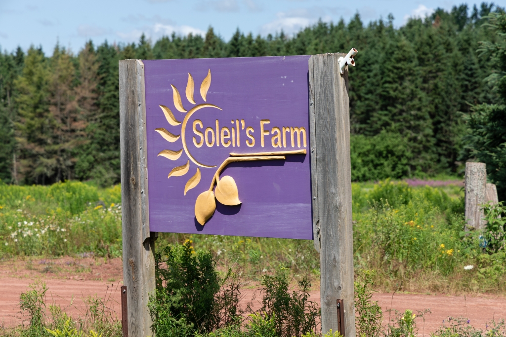 Purple sign that reads 'Soleil's Farm'